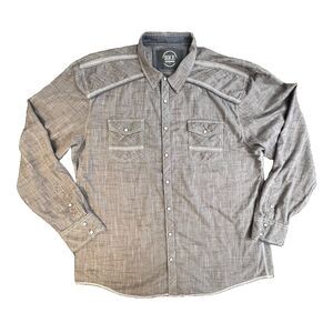 BKE Pearl Snap Shirt XXL Long-sleeve Gray Western Pockets Cotton
